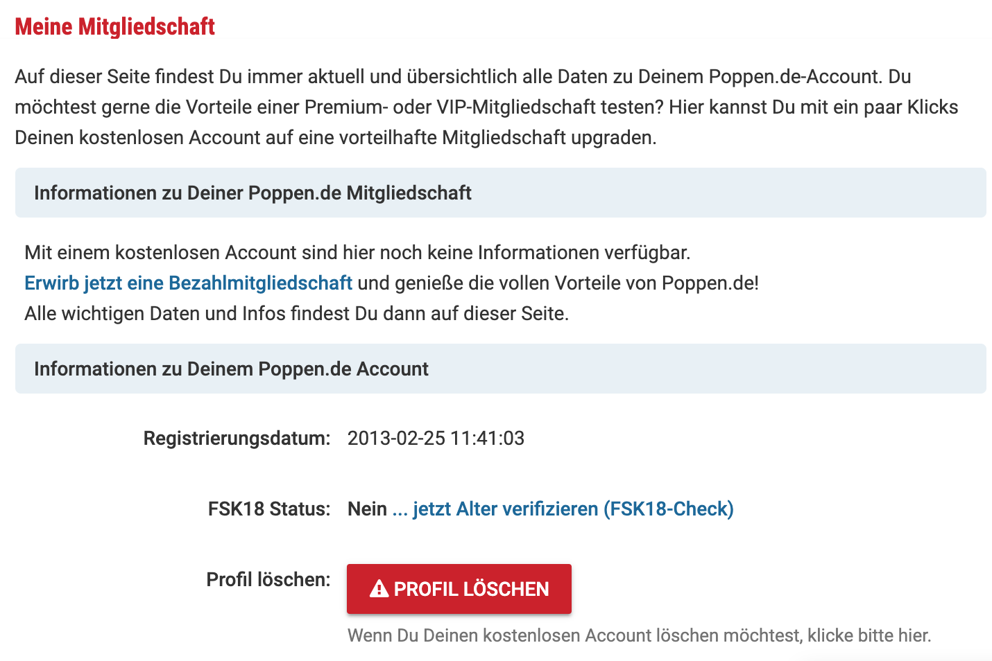 Wie lösche ich mein Profil? (Profil löschen) - Fragen und Antworten zu  Poppen.de - FAQ und Infos
